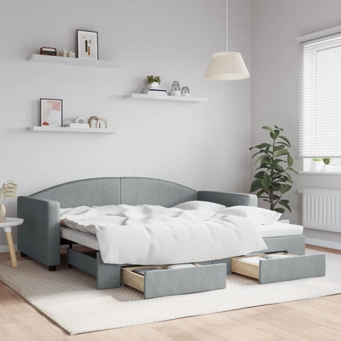 vidaXL Daybed with Trundle&Drawers without Mattress Light Grey 90x190 cm Single