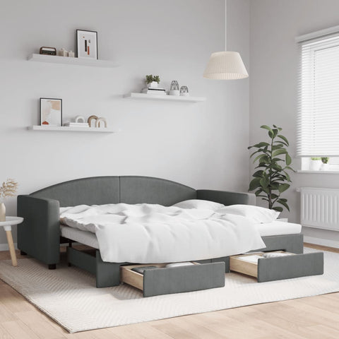 vidaXL Daybed with Trundle&Drawers without Mattress Dark Grey 90x190 cm Single