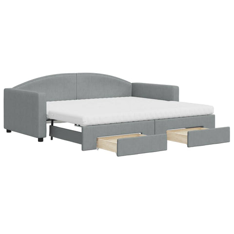 vidaXL Daybed with Trundle and Drawers Light Grey 90x190 cm Fabric
