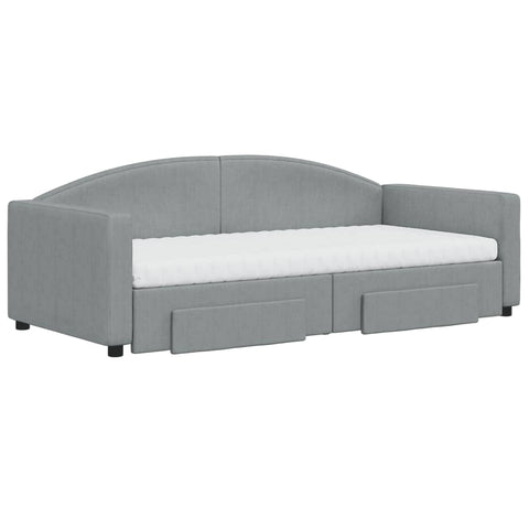 vidaXL Daybed with Trundle and Drawers Light Grey 90x190 cm Fabric