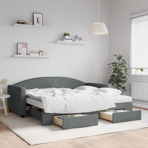 vidaXL Daybed with Trundle and Drawers Dark Grey 90x190 cm Fabric