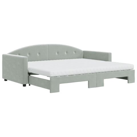 vidaXL Daybed with Trundle and Mattresses Light Grey 90x190 cm Velvet
