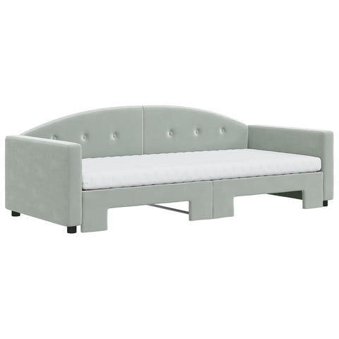 vidaXL Daybed with Trundle and Mattresses Light Grey 90x190 cm Velvet