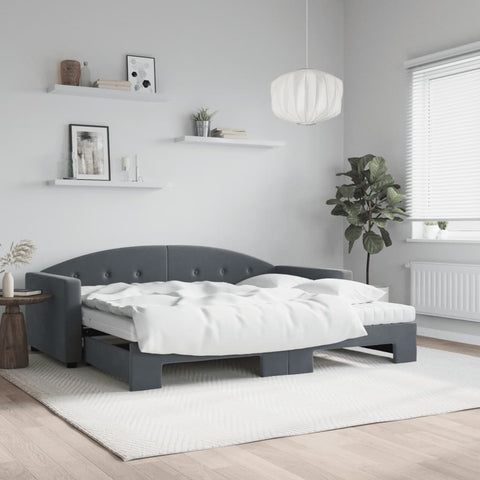 vidaXL Daybed with Trundle and Mattresses Dark Grey 90x190 cm Velvet