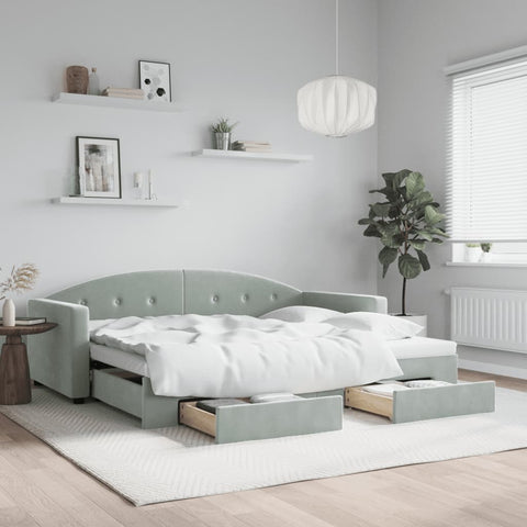 vidaXL Daybed with Trundle&Drawers without Mattress Light Grey 90x190 cm Single