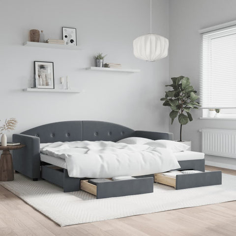 vidaXL Daybed with Trundle&Drawers without Mattress Dark Grey 90x190 cm Single