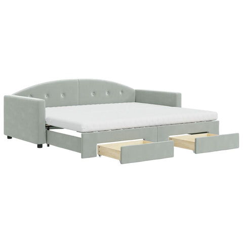 vidaXL Daybed with Trundle and Drawers Light Grey 90x190 cm Velvet