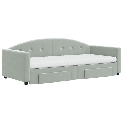 vidaXL Daybed with Trundle and Drawers Light Grey 90x190 cm Velvet