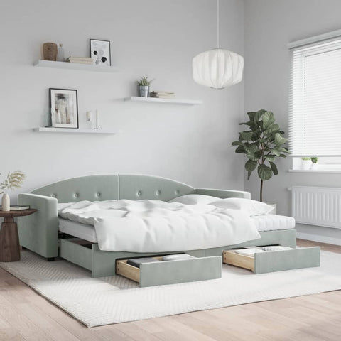 vidaXL Daybed with Trundle and Drawers Light Grey 90x190 cm Velvet