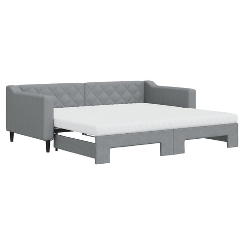 vidaXL Daybed with Trundle and Mattresses Light Grey 90x190 cm Fabric