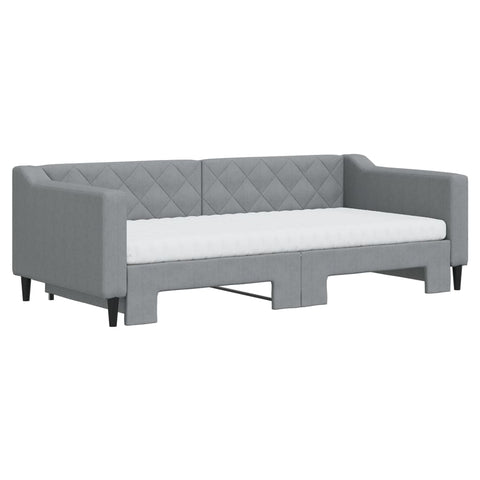 vidaXL Daybed with Trundle and Mattresses Light Grey 90x190 cm Fabric