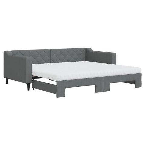 vidaXL Daybed with Trundle and Mattresses Dark Grey 90x190 cm Fabric