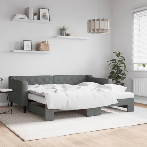 vidaXL Daybed with Trundle and Mattresses Dark Grey 90x190 cm Fabric