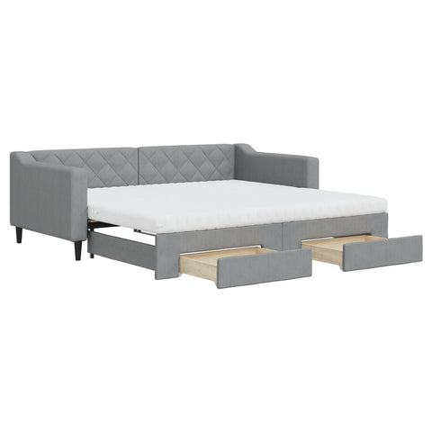 vidaXL Daybed with Trundle and Drawers Light Grey 90x190 cm Fabric