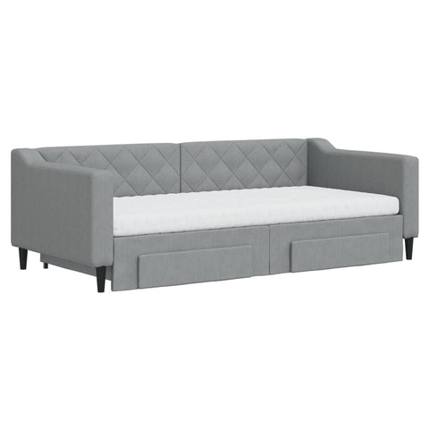 vidaXL Daybed with Trundle and Drawers Light Grey 90x190 cm Fabric