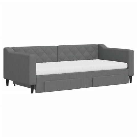 vidaXL Daybed with Trundle and Drawers Dark Grey 90x190 cm Fabric