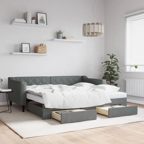 vidaXL Daybed with Trundle and Drawers Dark Grey 90x190 cm Fabric