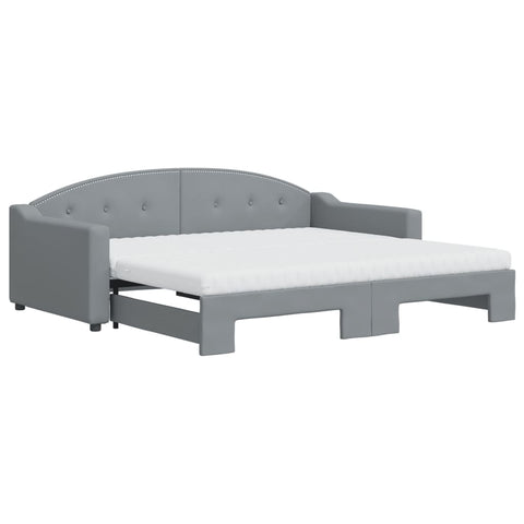 vidaXL Daybed with Trundle and Mattresses Light Grey 90x190 cm Fabric