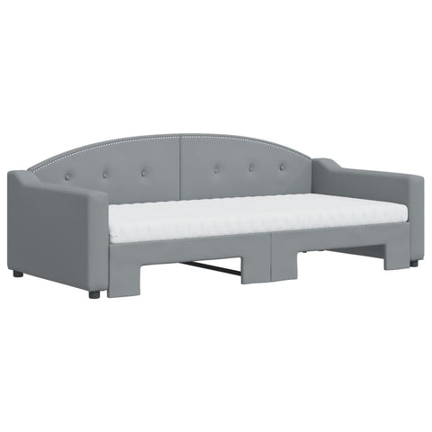 vidaXL Daybed with Trundle and Mattresses Light Grey 90x190 cm Fabric