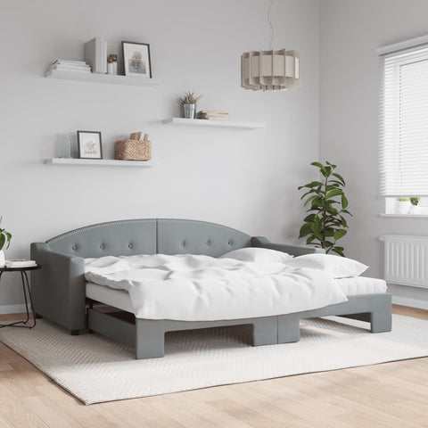 vidaXL Daybed with Trundle and Mattresses Light Grey 90x190 cm Fabric