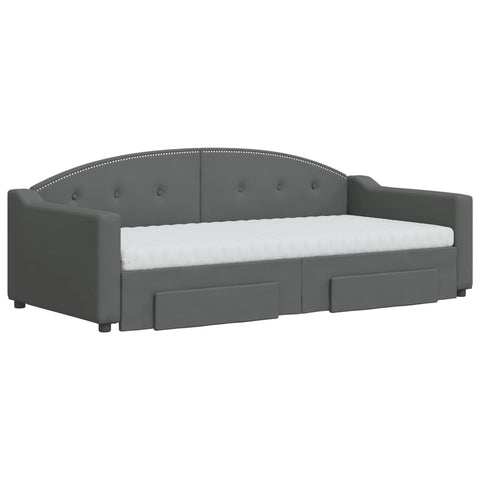 vidaXL Daybed with Trundle and Drawers Light Grey 90x190 cm Fabric