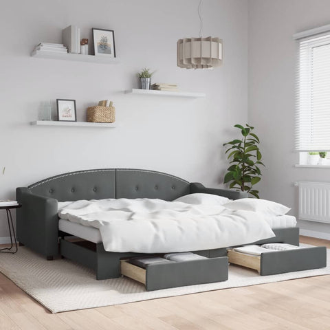 vidaXL Daybed with Trundle and Drawers Light Grey 90x190 cm Fabric