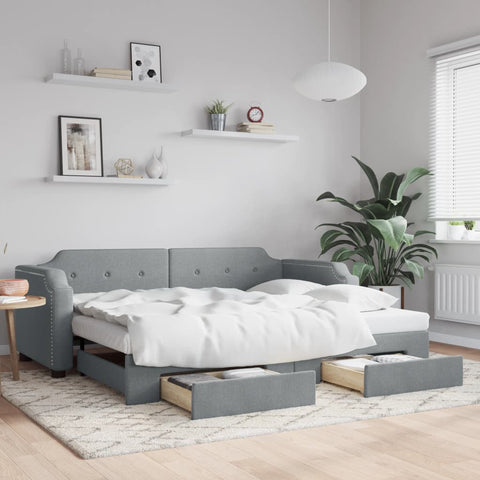 vidaXL Daybed with Trundle&Drawers without Mattress Light Grey 90x190 cm Single