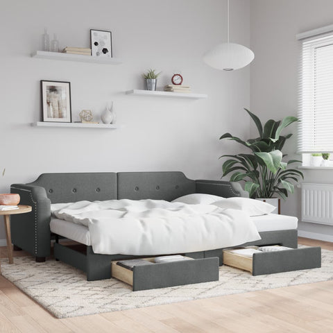 vidaXL Daybed with Trundle&Drawers without Mattress Dark Grey 90x190 cm Single