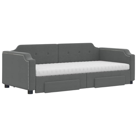 vidaXL Daybed with Trundle and Drawers Dark Grey 90x190 cm Fabric