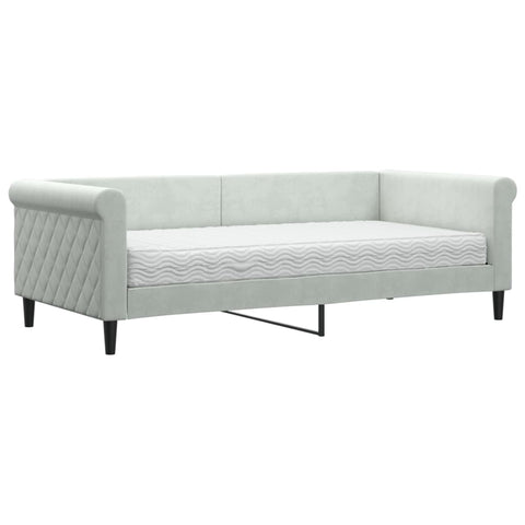 vidaXL Daybed with Mattress Blue Light Grey 90x190 cm Velvet