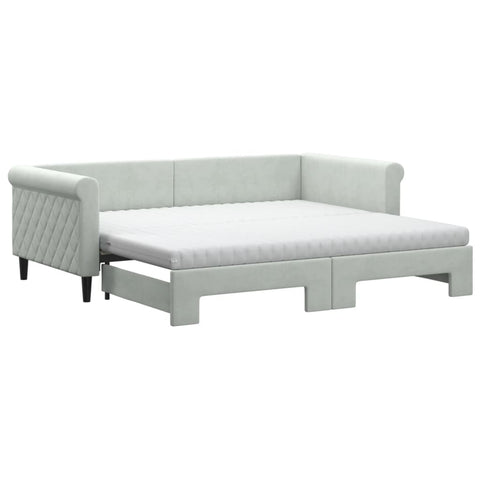 vidaXL Daybed with Trundle and Mattresses Light Grey 90x190 cm Velvet