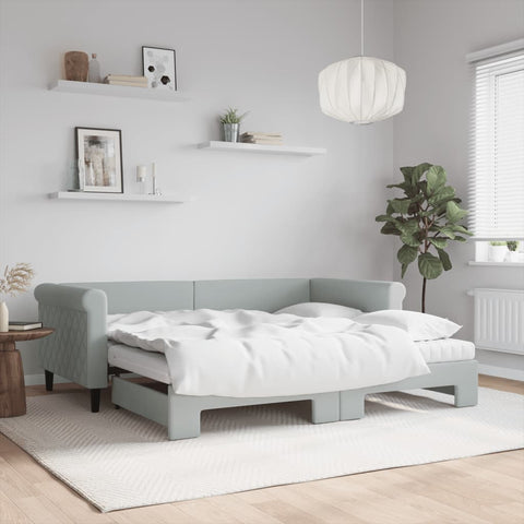 vidaXL Daybed with Trundle and Mattresses Light Grey 90x190 cm Velvet