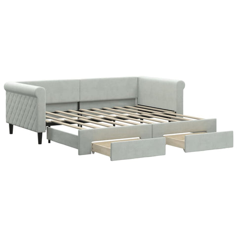 vidaXL Daybed with Trundle&Drawers without Mattress Light Grey 90x190 cm Single