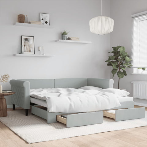 vidaXL Daybed with Trundle&Drawers without Mattress Light Grey 90x190 cm Single