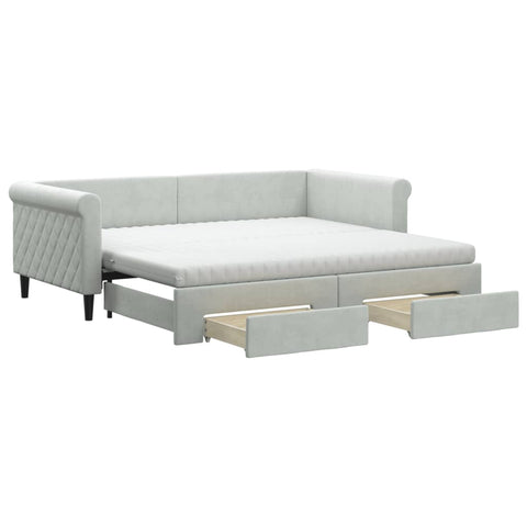 vidaXL Daybed with Trundle and Drawers Light Grey 90x190 cm Velvet