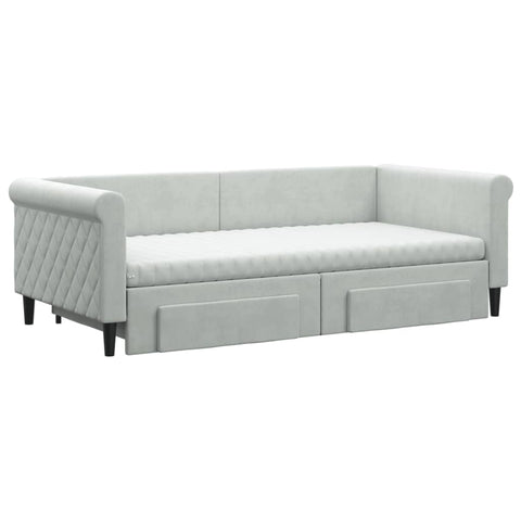 vidaXL Daybed with Trundle and Drawers Light Grey 90x190 cm Velvet