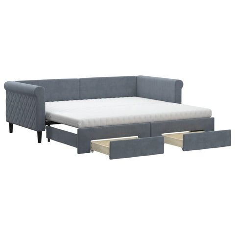 vidaXL Daybed with Trundle and Drawers Dark Grey 90x190 cm Velvet