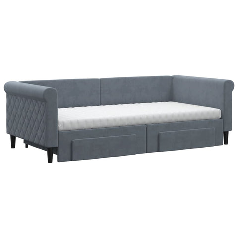 vidaXL Daybed with Trundle and Drawers Dark Grey 90x190 cm Velvet