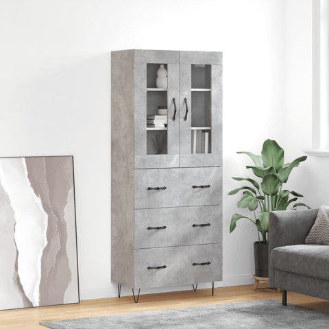vidaXL Highboard Concrete Grey 69.5x34x180 cm Engineered Wood