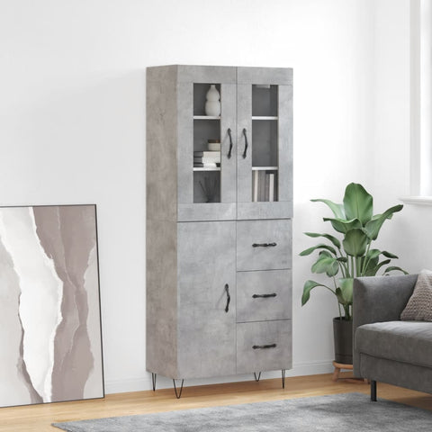 vidaXL Highboard Concrete Grey 69.5x34x180 cm Engineered Wood