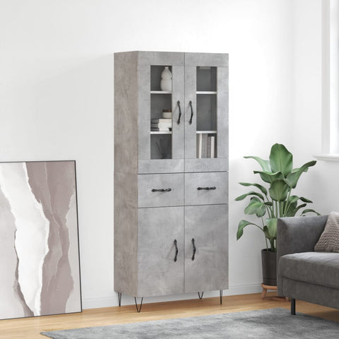 vidaXL Highboard Concrete Grey 69.5x34x180 cm Engineered Wood
