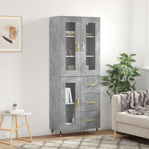 vidaXL Highboard Concrete Grey 69.5x34x180 cm Engineered Wood