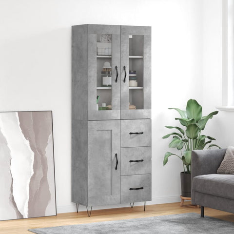 vidaXL Highboard Concrete Grey 69.5x34x180 cm Engineered Wood