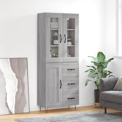 vidaXL Highboard Grey Sonoma 69.5x34x180 cm Engineered Wood