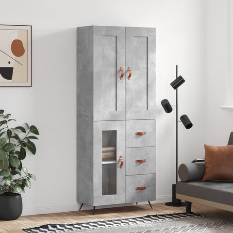vidaXL Highboard Concrete Grey 69.5x34x180 cm Engineered Wood