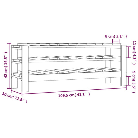 vidaXL Wine Rack 109.5x30x42 cm Solid Wood Pine