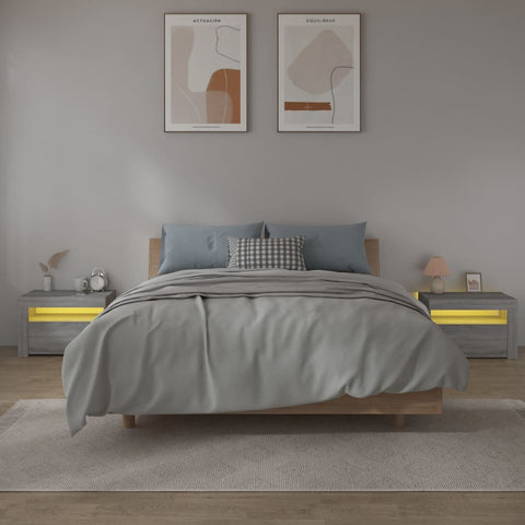 vidaXL Bedside Cabinets 2 pcs with LEDs Grey Sonoma 60x35x40 cm