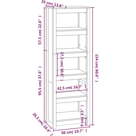 vidaXL Book Cabinet Grey 50x35x154 cm Solid Wood Pine