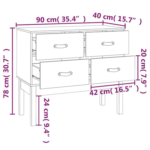 vidaXL Console Cabinet White 90x40x78 cm Solid Wood Pine