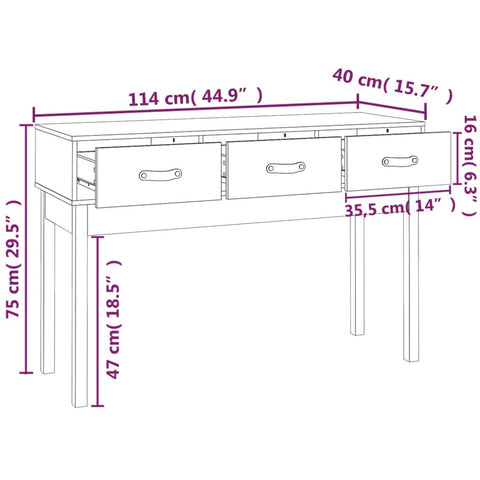 vidaXL Console Table Grey 114x40x75 cm Solid Wood Pine